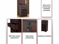 New Ródano botellero 20 botellas cajón, Estantería para vinos Calvados Estantería de madera estilo colonial, para 20 botellas, con cajón Botellero|Accesorios Para Vino Y Bar