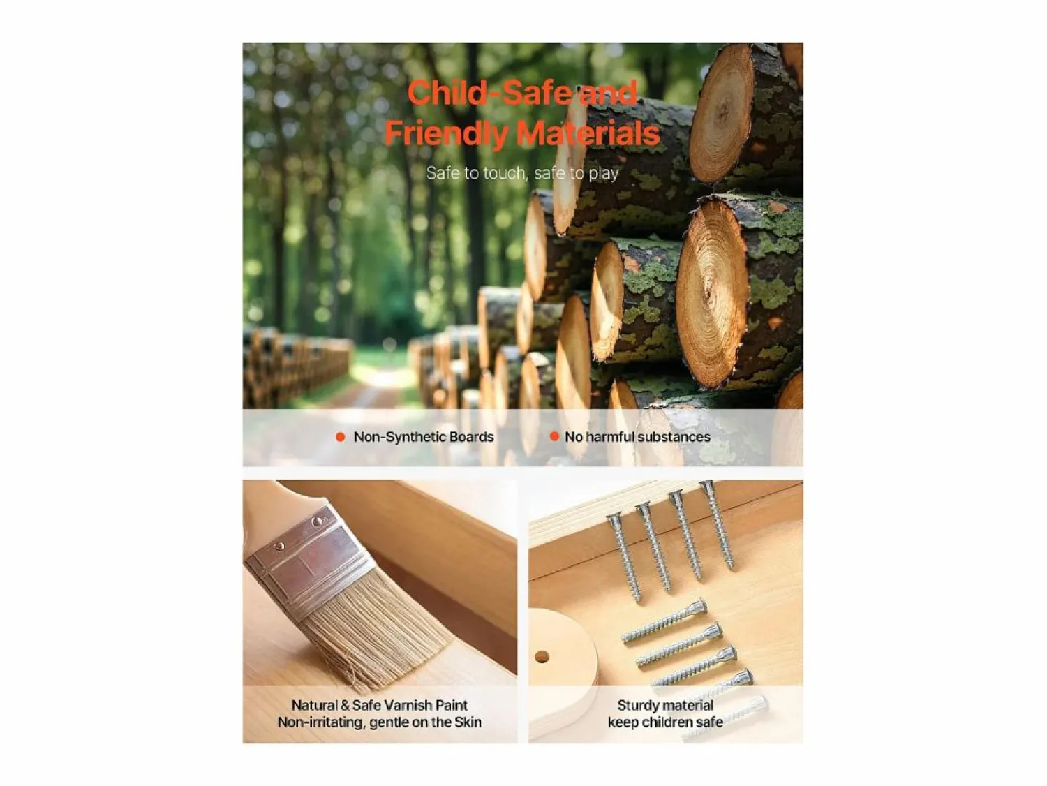 Área de Juegos Interior SucceBuy de Madera 4-en-1, con Pared de Escalada, Tobogán, Escalera de Madera y Anillos de Gimnasia, Estructura de Juegos