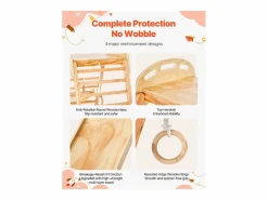 Área de Juegos Interior SucceBuy de Madera 4-en-1, con Pared de Escalada, Tobogán, Escalera de Madera y Anillos de Gimnasia, Estructura de Juegos