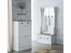 Recibidor perchero de madera con 2 cajones blanco