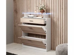Hot Recibidor zapatero para Entrada Pasillo en Blanco y Sonoma con LED 89x24x105cm Paola Zapatero|Mueble De Almacenaje