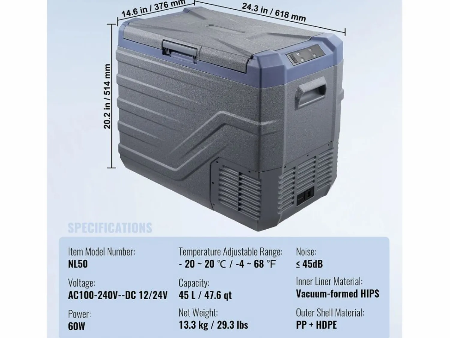 Refrigerador de Coche SucceBuy Refrigerador Portátil para Coche con Compresor 50L, Doble Zona, para el Hogar y el Coche