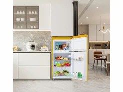 Outlet DripeX Refrigerador de doble puerta con ajustes y ruedas - 72L - 120kWh/año - Nivel de ruido bajo de 39 dB - Clase E - 45x44x91cm Amarillo