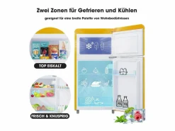 Outlet DripeX Refrigerador de doble puerta con ajustes y ruedas - 72L - 120kWh/año - Nivel de ruido bajo de 39 dB - Clase E - 45x44x91cm Amarillo