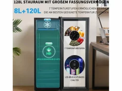DripeX Refrigerador 128L, con 3 estantes ajustables y puerta de vidrio, -10 ° C a 10 ° C, 90 kWh/año, eficiencia energética F, 40x41x109.5cm