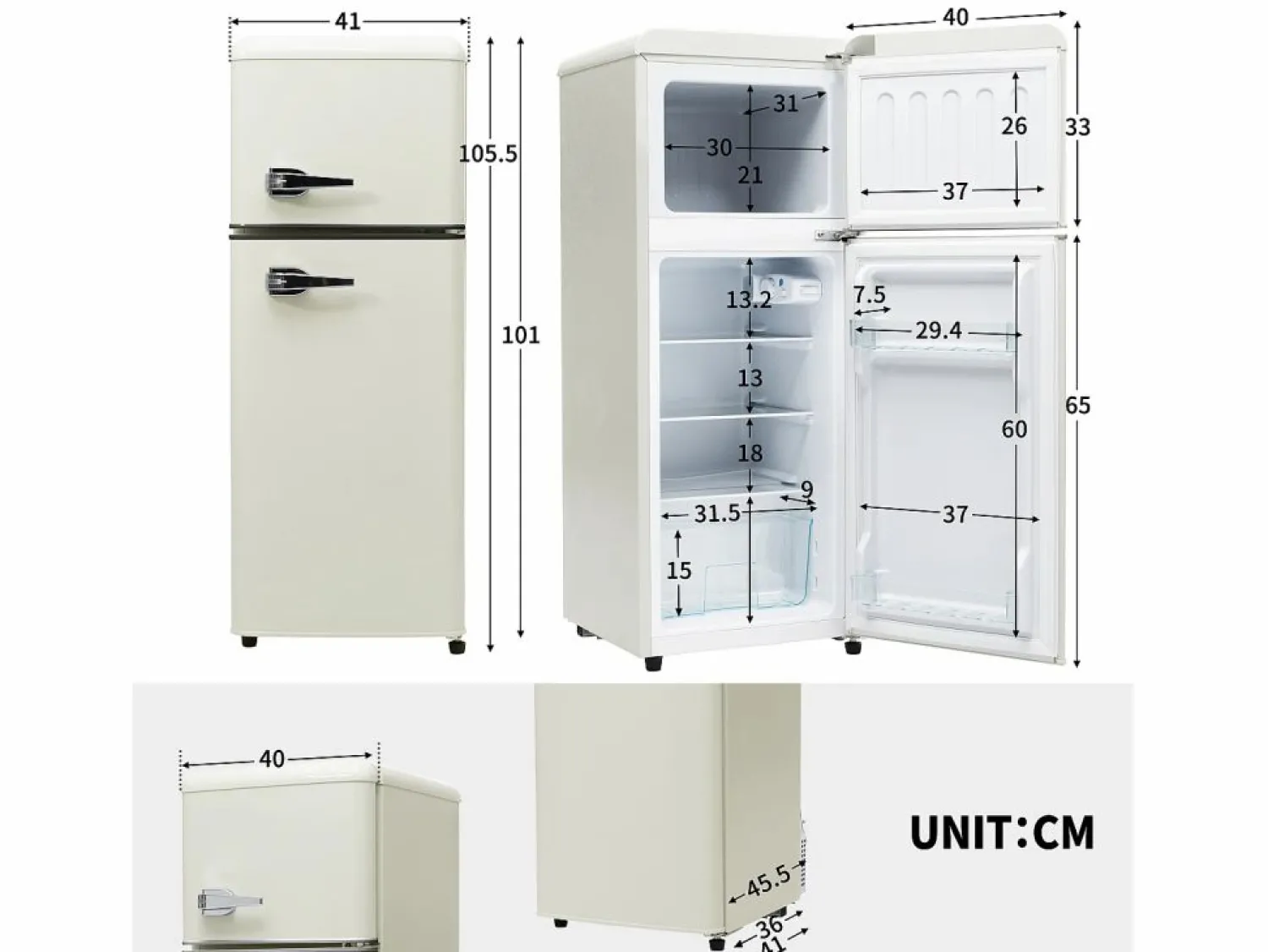 Hauss Spole Refrigerador retro de 92 litros con 2 puertas e iluminación LED - -27 °C a 13 °C - antiguo