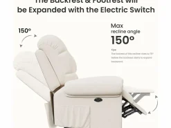 DripeX Relájate sillón de terciopelo eléctrico de teddy, silla de ocio ajustable con USB, anti -estatal con reposapiés - 96x97x104cm Beige