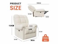DripeX Relájate sillón de terciopelo eléctrico de teddy, silla de ocio ajustable con USB, anti -estatal con reposapiés - 96x97x104cm Beige