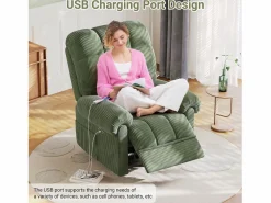 DripeX Relájate sillón de terciopelo eléctrico de sillón, silla de ocio ajustable con USB, respaldo ajustable, antiestático con reposapiés - 96x97x104cm Verde