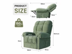 DripeX Relájate sillón de terciopelo eléctrico de sillón, silla de ocio ajustable con USB, respaldo ajustable, antiestático con reposapiés - 96x97x104cm Verde