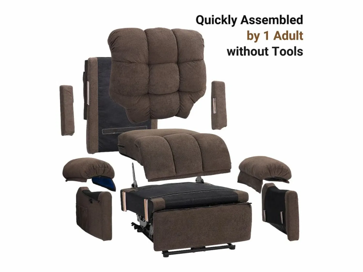 DripeX Relájate sillón de terciopelo eléctrico de teddy, silla de ocio ajustable con USB, anti -estatal con reposapiés - 96x97x104cm marrón