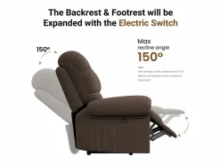 DripeX Relájate sillón de terciopelo eléctrico de teddy, silla de ocio ajustable con USB, anti -estatal con reposapiés - 96x97x104cm marrón
