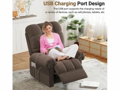 DripeX Relájate sillón de terciopelo eléctrico de teddy, silla de ocio ajustable con USB, anti -estatal con reposapiés - 96x97x104cm marrón