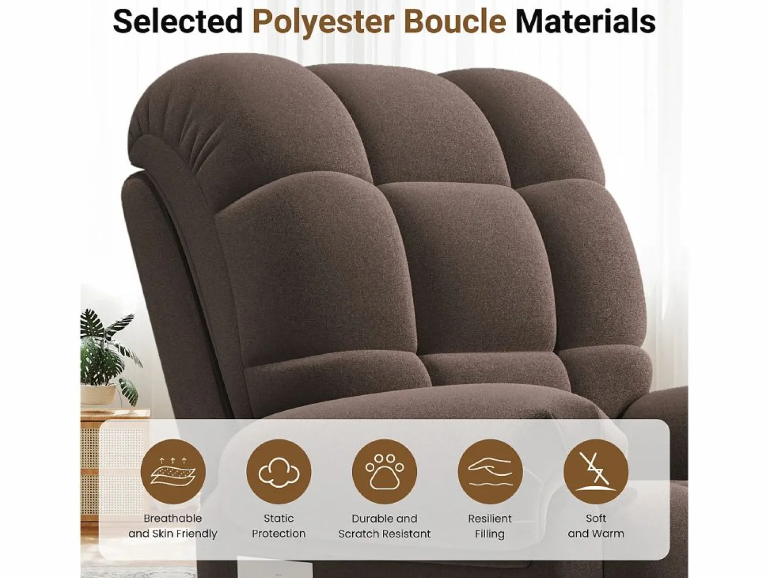 DripeX Relájate sillón de terciopelo eléctrico de teddy, silla de ocio ajustable con USB, anti -estatal con reposapiés - 96x97x104cm marrón