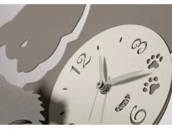 Clearance Reloj de pared Mamma Gatta 38x27 cm en hierro - Diseño de gato y gatitos - Mecanismo de batería silencioso - Fabricado en Italia Negro