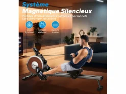 MERACH Remo Magnético para Casa , 16 Niveles, LCD, Bluetooth, Doble Riel, Ultra Silencioso, 160kg, Asiento Ergonómico, Plegable, Compatible con APP