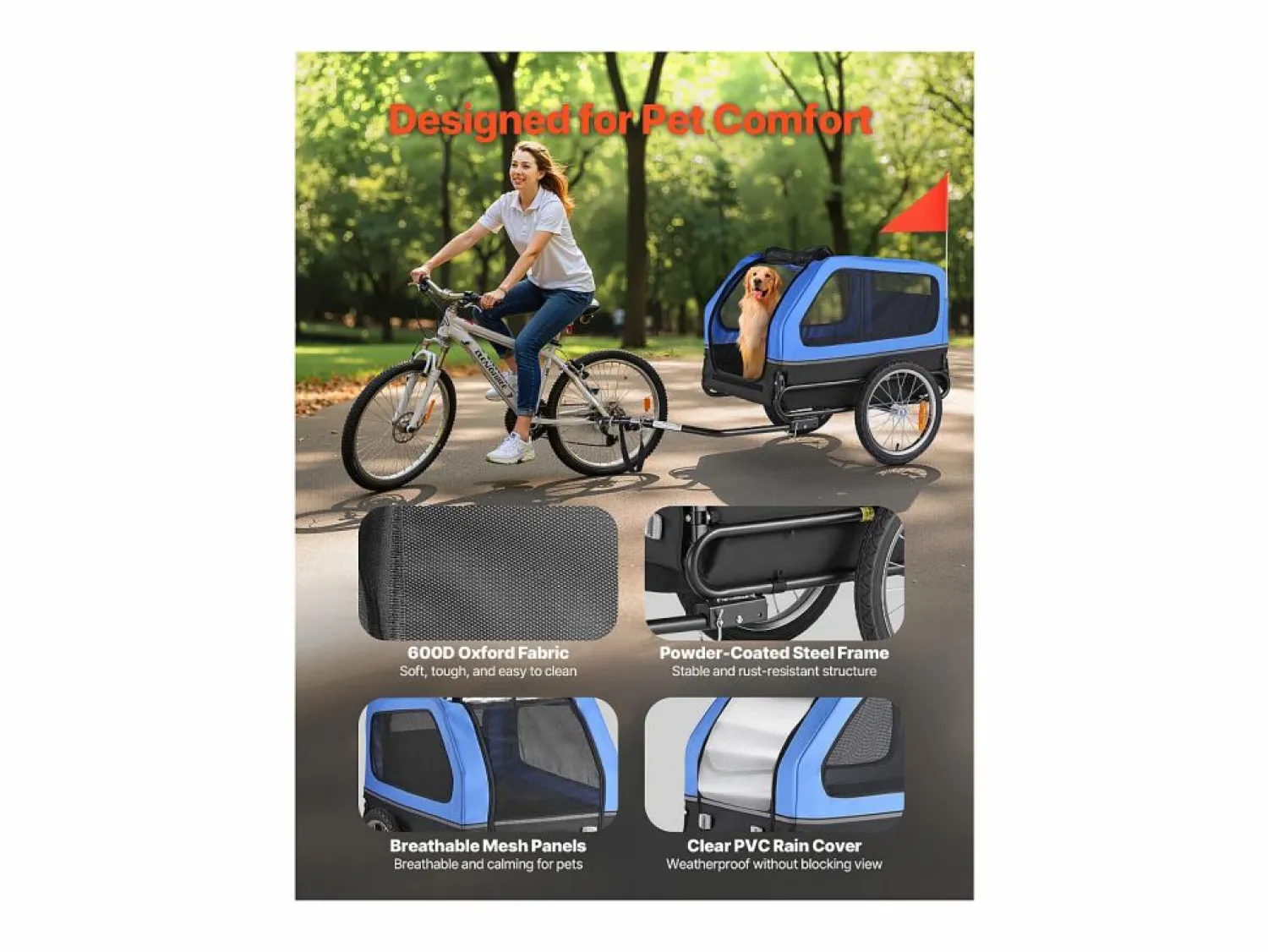 Remolque bicicleta SucceBuy para Perro, Carga 40 kg, Porta Animales de Compañía de Bicicletas, Marco Plegable Fácil con Rueda a Liberación Rápida, Reflector