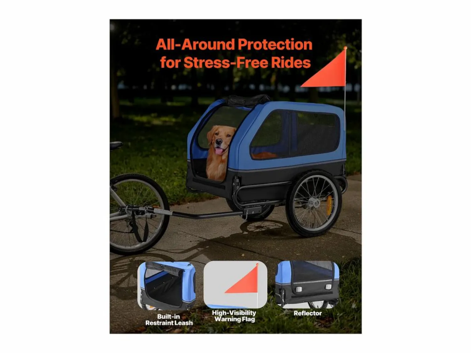 Remolque bicicleta SucceBuy para Perro, Carga 40 kg, Porta Animales de Compañía de Bicicletas, Marco Plegable Fácil con Rueda a Liberación Rápida, Reflector