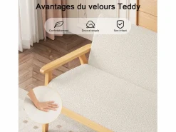 New Sala de estar moderna del sofá de 2 a la plantilla, en Teddy Fleece, Wooden Sneting, , 107x60x76cm Sofá Escandinavo|Sofá De Terciopelo