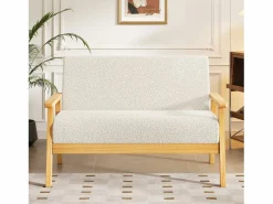New Sala de estar moderna del sofá de 2 a la plantilla, en Teddy Fleece, Wooden Sneting, , 107x60x76cm Sofá Escandinavo|Sofá De Terciopelo