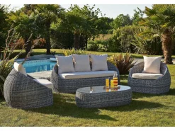 Discount Dcb Garden Salón de jardín 5 plazas de resina trenzada redonda Gris