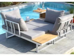 Clearance Salón de jardín 4 plazas de madera de acacia y aluminio Salones De Jardín