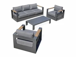Hot Paris Garden Salón de jardín 5 plazas en aluminio y reposabrazos en HPL Gris antracita