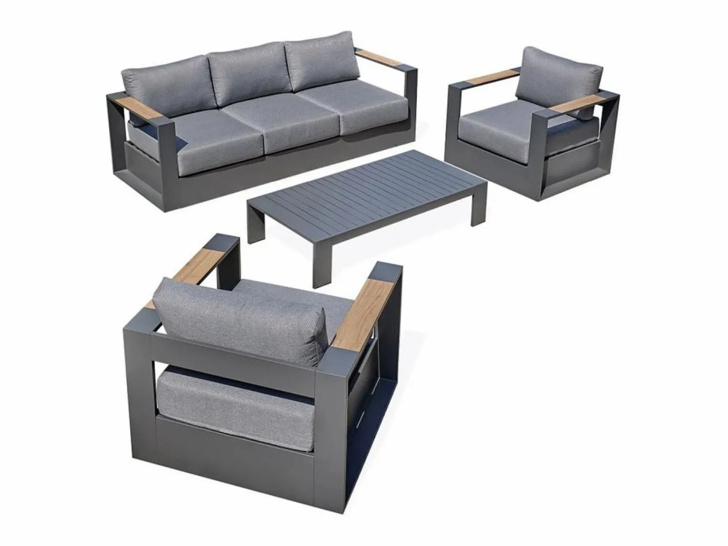 Hot Paris Garden Salón de jardín 5 plazas en aluminio y reposabrazos en HPL Gris antracita