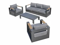 Hot Paris Garden Salón de jardín 5 plazas en aluminio y reposabrazos en HPL Gris antracita