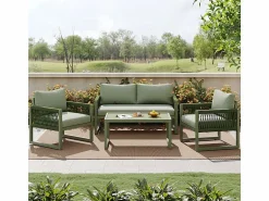 DripeX Salón de jardín 4 plazas metal: 1 sofá 2 plazas, 2 sillones y mesa centro vidrio templado -