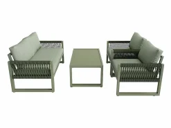 DripeX Salón de jardín 4 plazas metal: 1 sofá 2 plazas, 2 sillones y mesa centro vidrio templado -