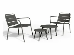 MYLIA Salón de jardín de metal: 2 sillones bajos apilables y mesas apilables