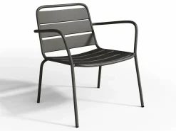 MYLIA Salón de jardín de metal: 2 sillones bajos apilables y mesas apilables