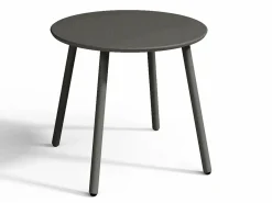 New MYLIA Salón de jardín de metal : 2 sillones bajos apilables y una mesa auxiliar Gris antracita