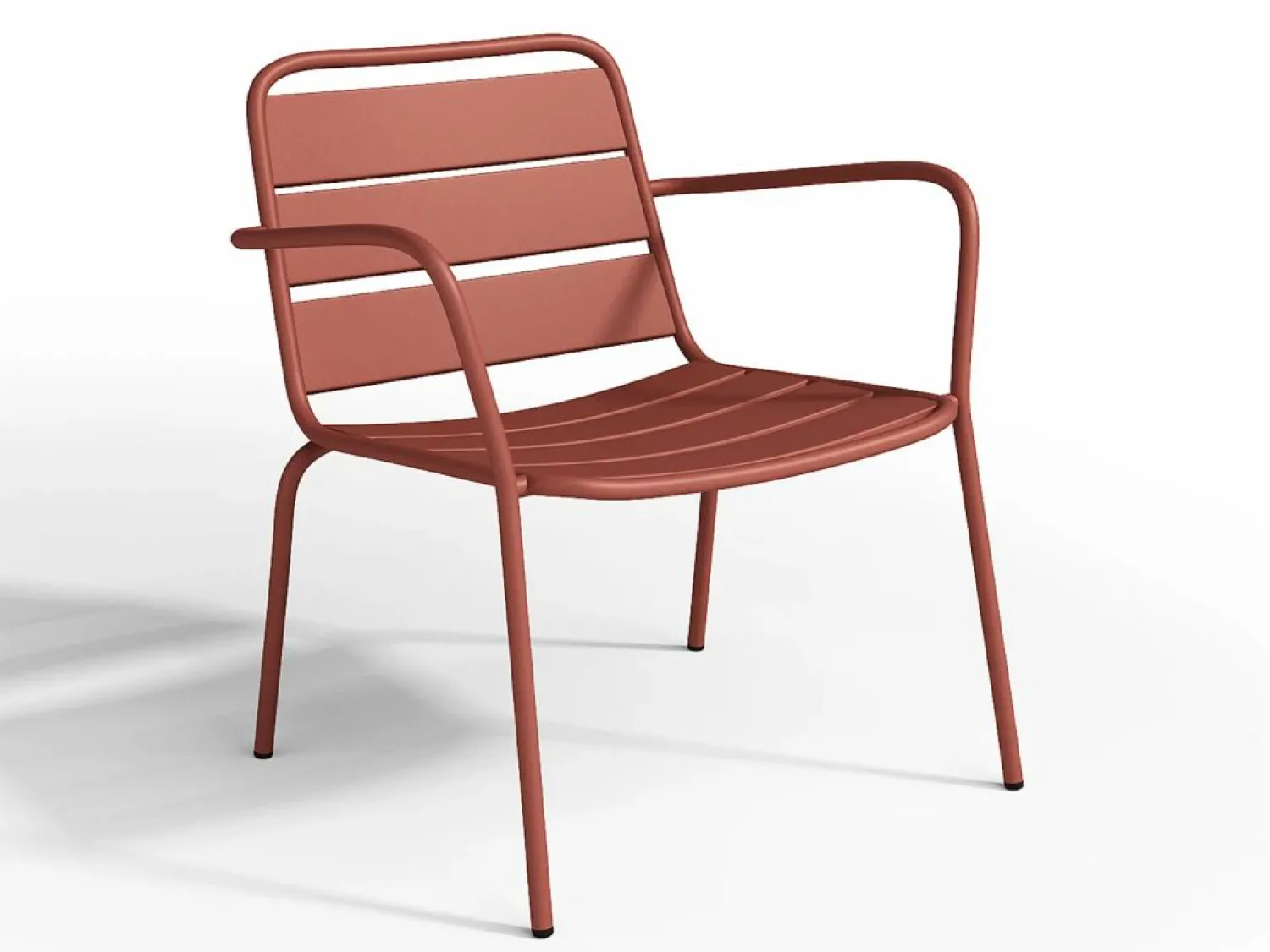 New MYLIA Salón de jardín de metal : 2 sillones bajos apilables y una mesa auxiliar Terracota