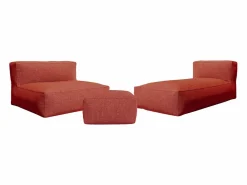 Online Salón de jardín de tela 4 plazas: 1 sofá, 1 Chaise longue y un puf - Terracotta - NOUMARA de Conjunto Sofá Y Sillón