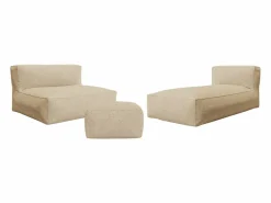 MYLIA Salón de jardín de tela para 4 personas: 1 sofá, 1 Chaise longue y un puf - - NOUMARA de