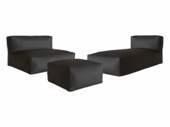 Best MYLIA Salón de jardín en tela bouclé 4 plazas: 1 sofá, 1 Chaise longue y un puf - - NOUMARA de Beige