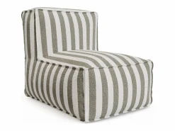 MYLIA Salón de jardín en tela bouclé 4 plazas: 1 Chaise longue, 2 sillones y un puf - Rayas blancas y beige - NOUMARA de