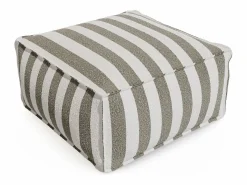MYLIA Salón de jardín en tela bouclé 4 plazas: 1 Chaise longue, 2 sillones y un puf - Rayas blancas y beige - NOUMARA de