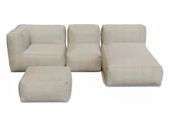 Sale Salón de jardín en tela bouclé 4 plazas: 1 sillón, 1 rinconera, 1 Chaise longue y 1 puf - - NOUMARA de Salones De Jardín|Conjunto Sofá Y Sillón