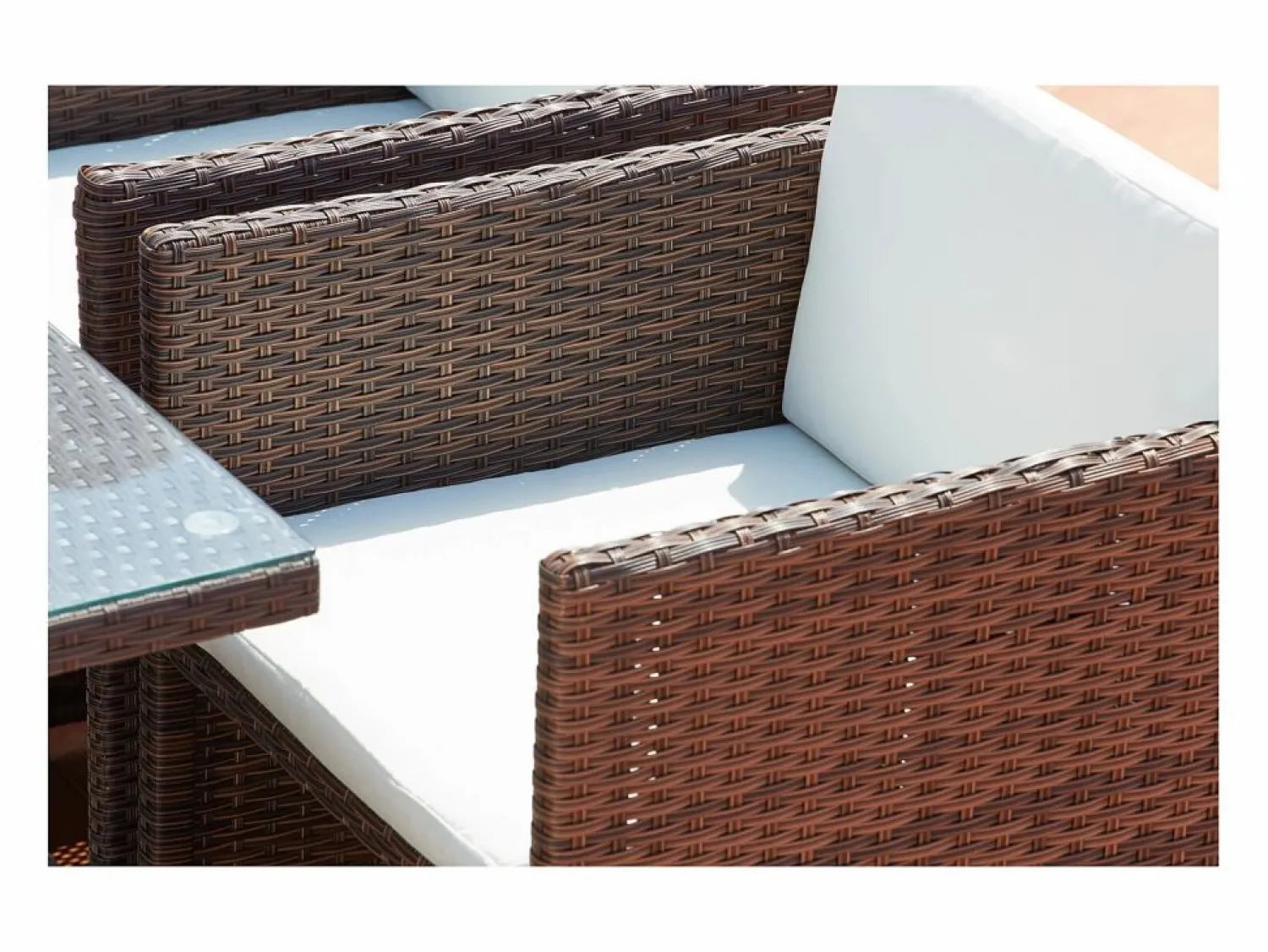 Clearance Concept-Usine Salón de jardín encastrable 10 plazas de resina trenzada marrón/ blanco MIAMI Marru00f3n