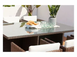 Clearance Concept-Usine Salón de jardín encastrable 10 plazas de resina trenzada marrón/ blanco MIAMI Marru00f3n
