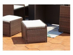 Clearance Concept-Usine Salón de jardín encastrable 10 plazas de resina trenzada marrón/ blanco MIAMI Marru00f3n