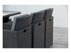Concept-Usine Salón de jardín encastrable 10 plazas de resina trenzada negro/gris MONACO