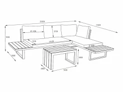 MYLIA Salón de jardín modular de aluminio: 2 sofás y una mesa de centro - con cojines beige - BAMBAÏA de