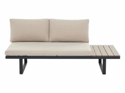Discount MYLIA Salón de jardín modular de aluminio: 2 sofás y una mesa de centro - Antracita con cojines beige - BAMBAÏA de Gris antracita