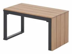 Discount MYLIA Salón de jardín modular de aluminio: 2 sofás y una mesa de centro - Antracita con cojines beige - BAMBAÏA de Gris antracita