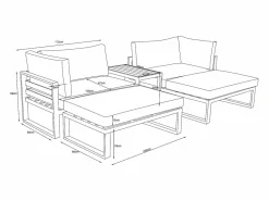 MYLIA Salón de jardín modular de aluminio - Blanco con cojines beige - NOLLAY de