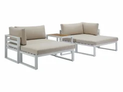 MYLIA Salón de jardín modular de aluminio - Blanco con cojines beige - NOLLAY de